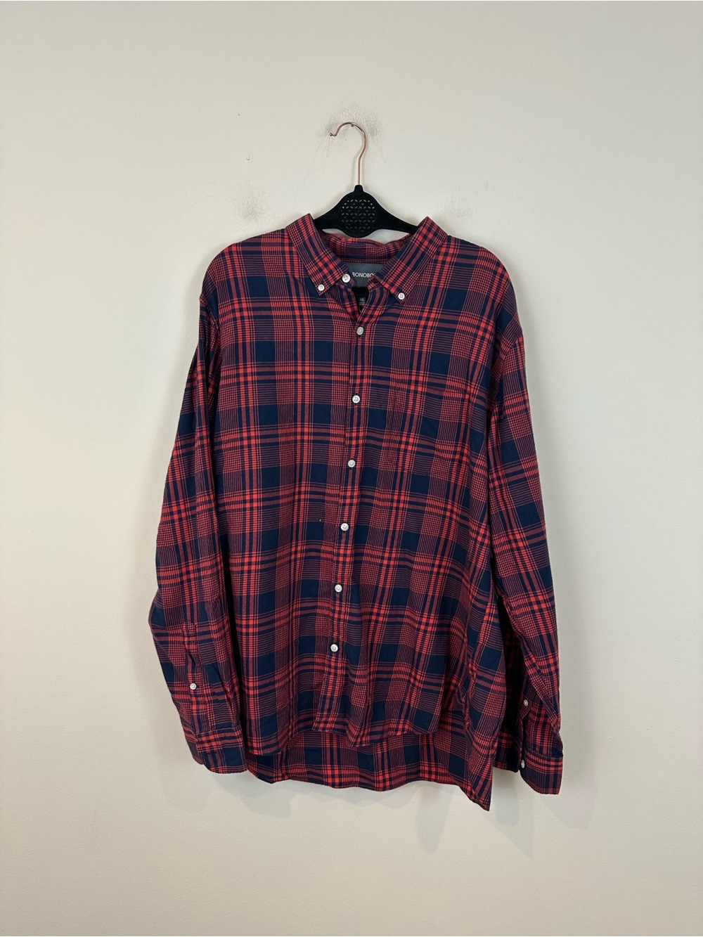 Bonobos Classic Red & Navy Plaid Button-Down Shirt Slim Fit Men's XXL NWT